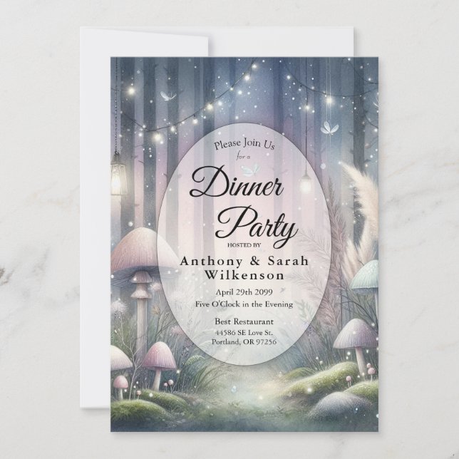Invitación Lanternlight Dreams Enchanted Forest Dinner Fiesta (Anverso)