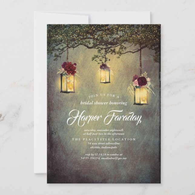 Invitación Lanterns Rustic Country Floral Bridal Shower (Anverso)
