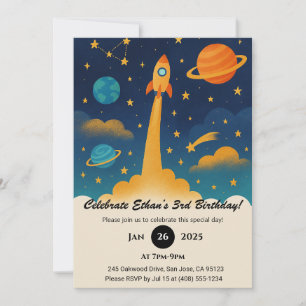 Invitación Lanzamiento de cohete colorido en el cumpleaños de