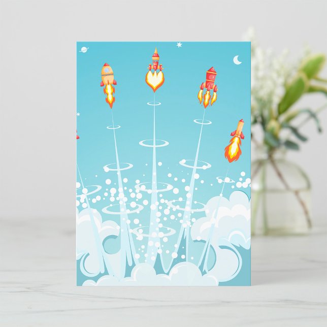 Invitación Lanzamiento de cohete retro lanzamiento arte espac (Subido por el creador)