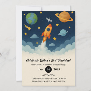 Invitación Lanzamiento de cohete y aventura de cumpleaños en