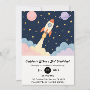Invitación Lanzamiento de cohetes y cumpleaños Starry Night S