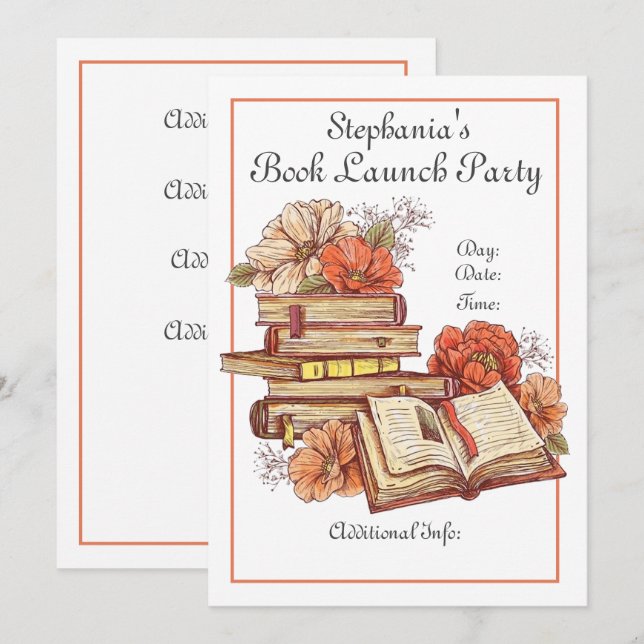Invitación Lanzamiento De Libros Y Flores (Anverso / Reverso)