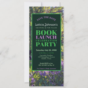 Invitación Lanzamiento del encantador libro floral verde púrp
