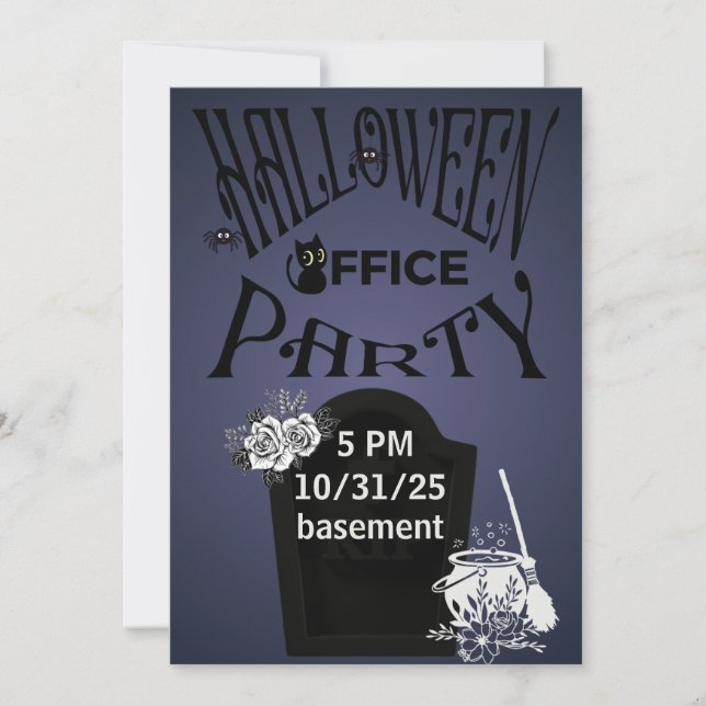 Invitación Lápida de Halloween Morado Fiesta de Oficina  (Anverso)