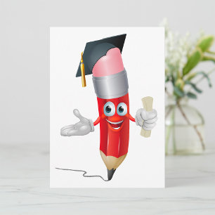 Invitación Lápiz de Graduación Personaje Sosteniendo Diploma