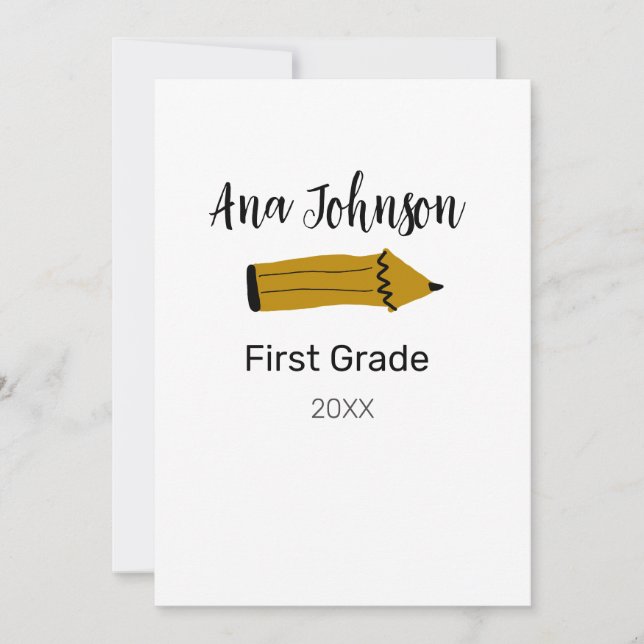 Invitación Lápiz de vuelta al cole agregar nombre grado clase (Anverso)
