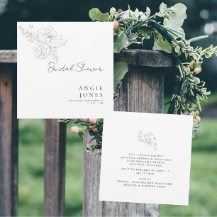 Invitación Lápiz eterno Floral Cuadrado blanco ducha de novia