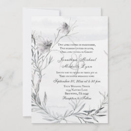 Invitación Lápiz gris mojado simple flores Boda cristiano