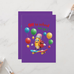 Invitación Lápiz lindo en monopatín   Divertido regreso a la 