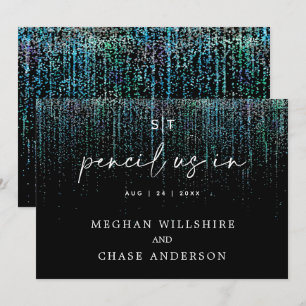 Invitación Lápiz Moderno En Purpurina Edgy Verde azulado