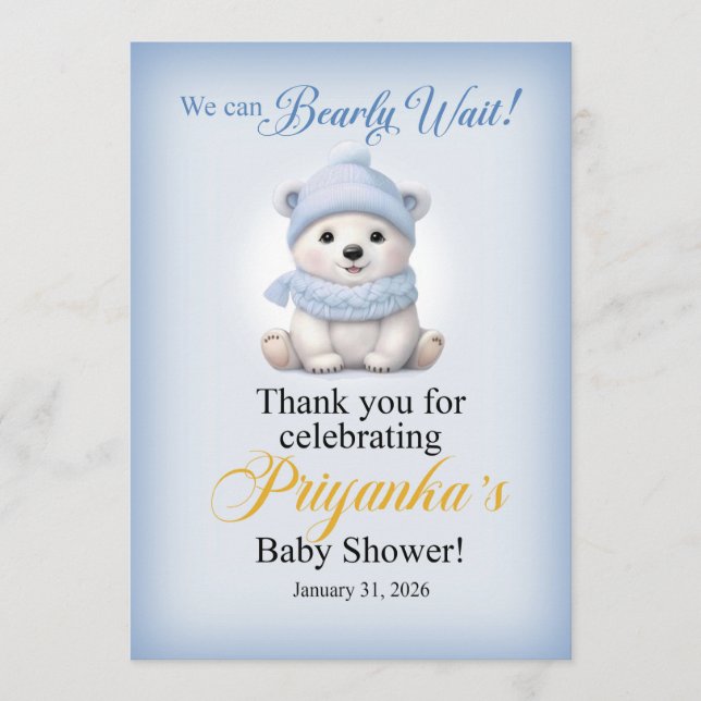 Invitación LAQUITA polar bear Baby Shower sign for Priyanka (Anverso)