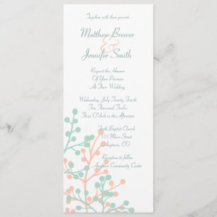 Invitación larga floral coralina y verde de la