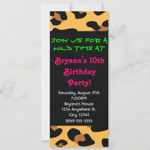 Invitación larga negra con estampado de animal leo