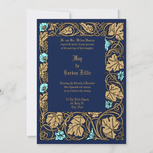 Invitación Large Leaf Floral Vine Border Wedding (Anverso)