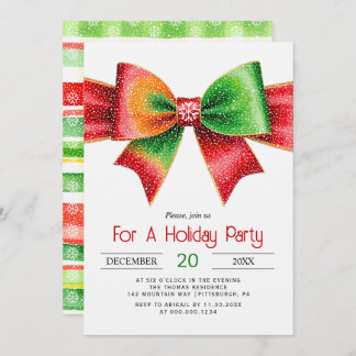 Invitación Large red and green bow christmas holiday party