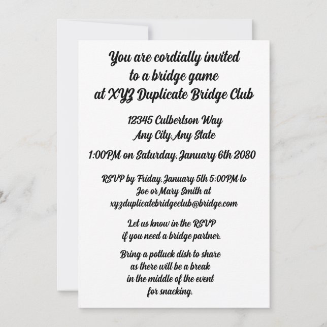 Invitación Largo Vivo Y Ser Feliz Jugar Puente Cuatro Juguete (Reverso)