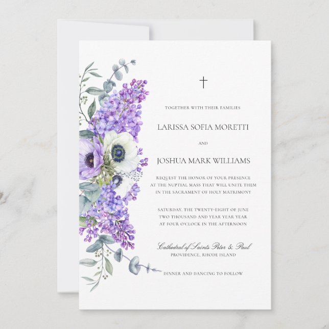 Invitación Larissa Elegant Purple Floral Boda (Anverso)
