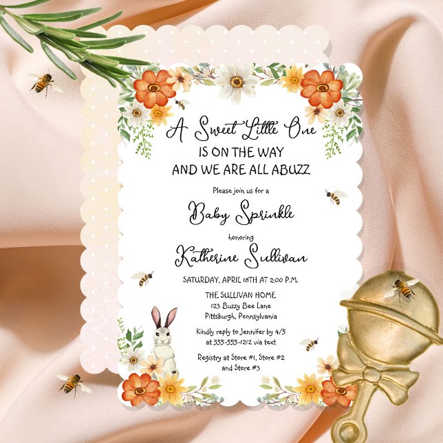 Invitación Las abejas y las flores de primavera | Chica de co (Subido por el creador)
