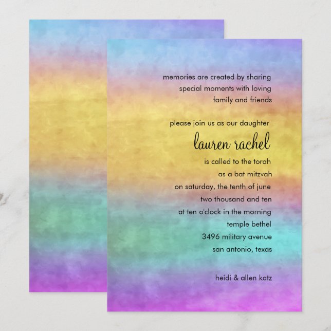 Invitación Las aguas de Bat Mitzvah (Anverso / Reverso)