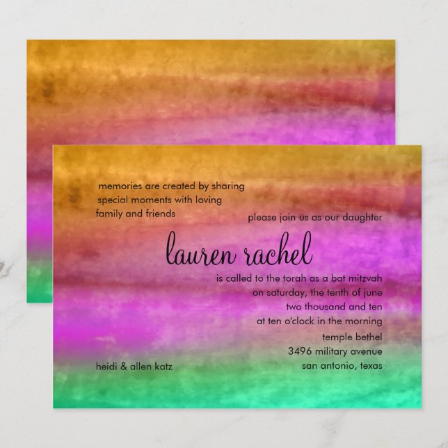 Invitación Las aguas de Bat Mitzvah (Anverso / Reverso)