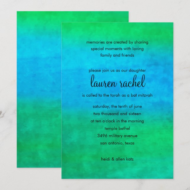 Invitación Las aguas de Bat Mitzvah (Anverso / Reverso)