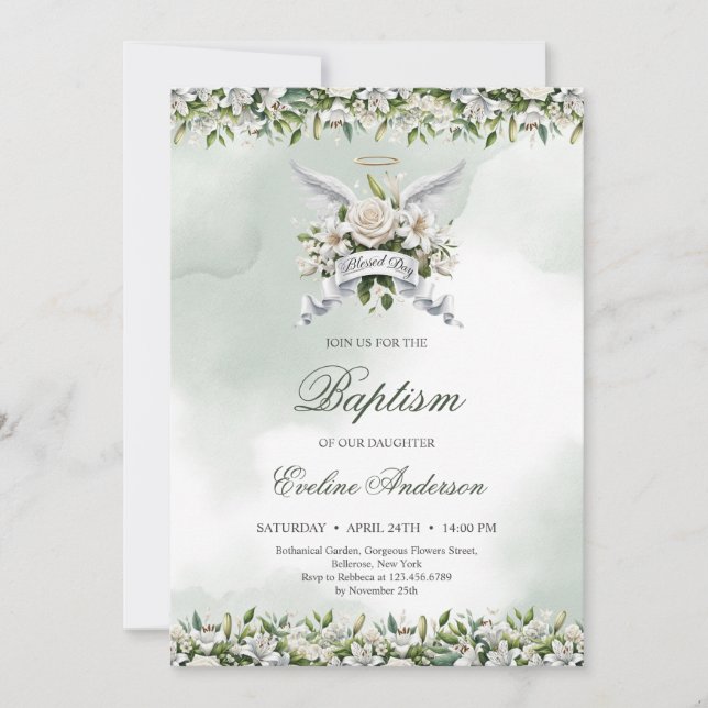 Invitación Las alas ángeles de moda alientan el bautismo de l (Anverso)