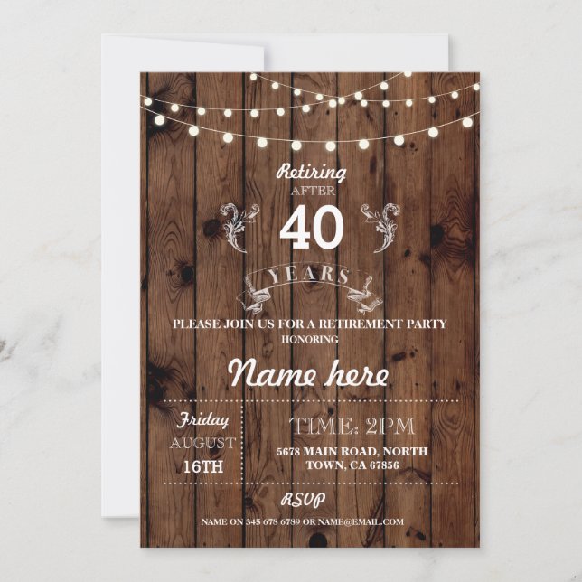 Invitación Las alegrías jubiladas rústicas de madera del (Anverso)
