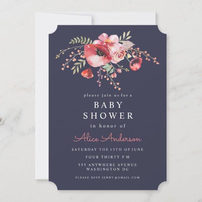 Invitación Las amapolas florales Baby Shower de la acuarela (Anverso)