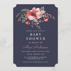 Invitación Las amapolas florales Baby Shower de la acuarela