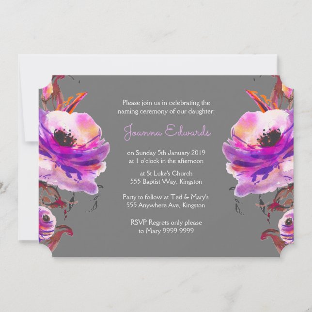 Invitación Las amapolas violetas de la acuarela que nombran (Anverso)