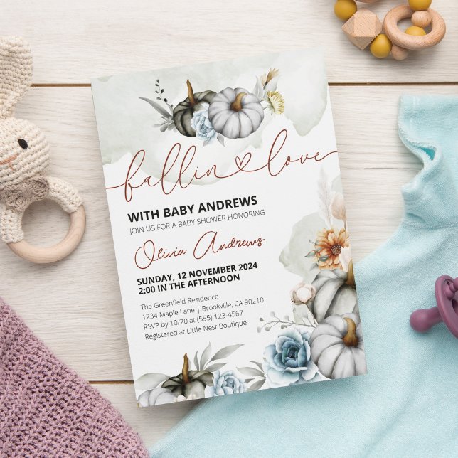 Invitación Las calabazas acuarelas Fallin en Love Baby Shower (Subido por el creador)