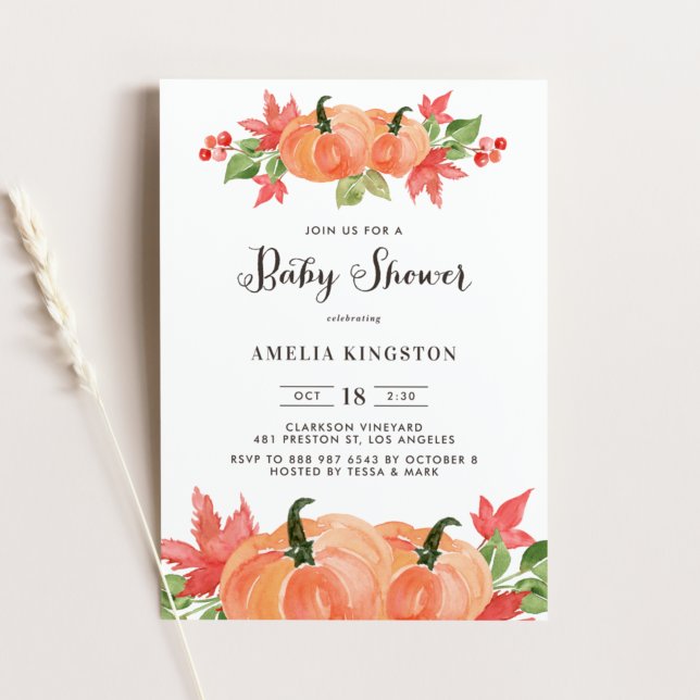 Invitación Las calabazas acuarelas rusas caen en Baby Shower (Subido por el creador)