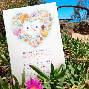 Invitación Las conchas del mar acuarela de la boda de la play