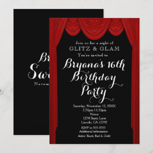 Invitación Las cortinas rojas de HOLLYWOOD invitan eleganteme