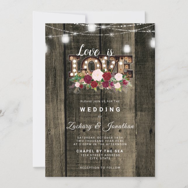 Invitación Las cuerdas rusas iluminan el amor es amor Boda ga (Anverso)