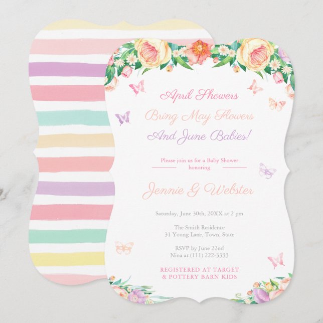 Invitación Las duchas de abril pueden florir Chica Pastel Bab (Anverso / Reverso)
