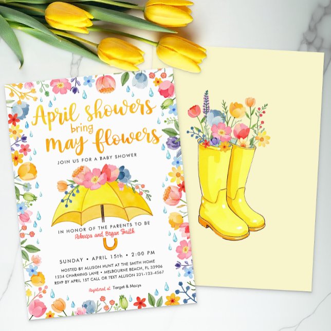 Invitación Las duchas de abril traen Baby Shower de las flore (Umbrella Spring Baby Shower Themed Invite)