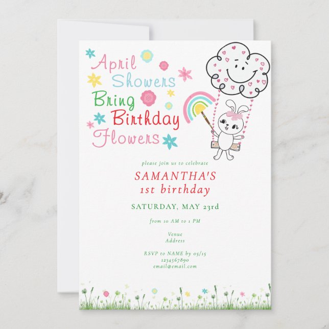 Invitación Las duchas de abril traen flores de cumpleaños Chi (Anverso)