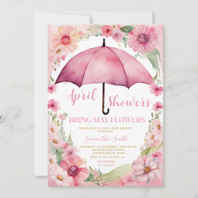 Invitación Las duchas de abril traen flores de mayo paraguas  (Anverso)