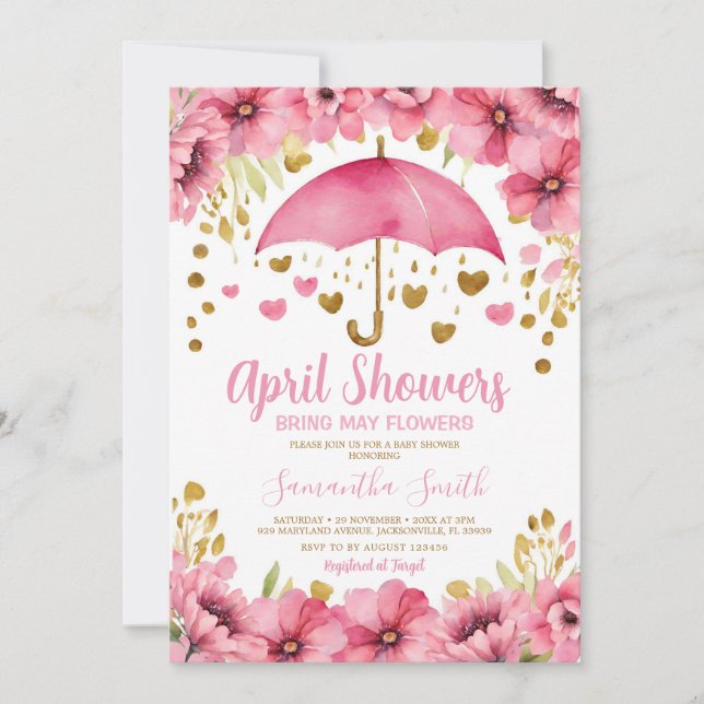 Invitación Las duchas de abril traen flores de mayo paraguas  (Anverso)