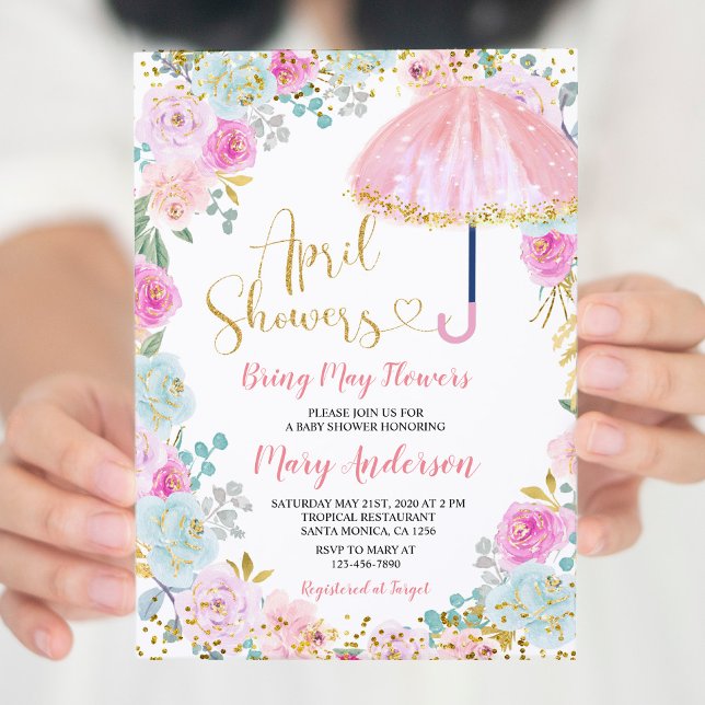 Invitación Las duchas rosadas de abril traen Baby Shower de l (Subido por el creador)