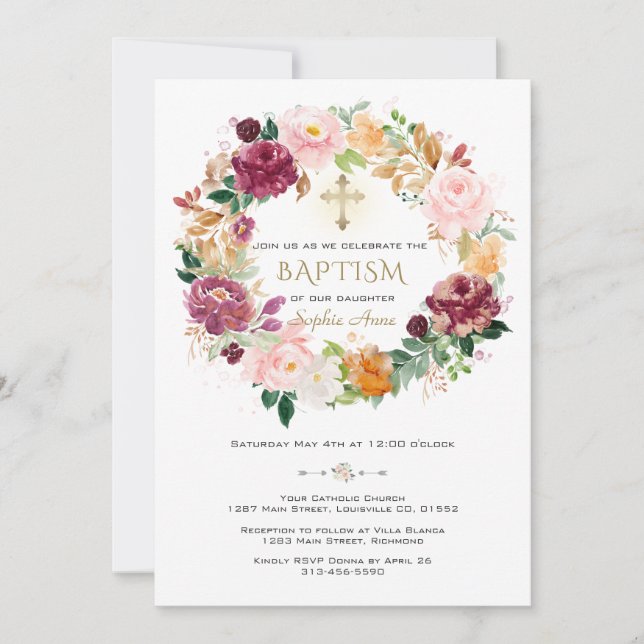 Invitación Las elegantes flores de azafrán de Borgoña son bau (Anverso)