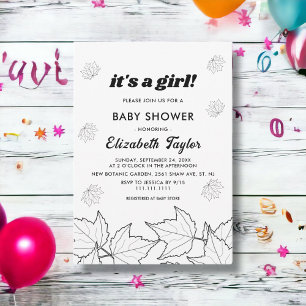 Invitación Las Elegantes Hojas Negra Y Blanca Caen En Baby Sh