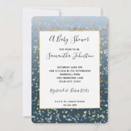 Invitación Las estrellas azules doradas brillan en Baby Showe