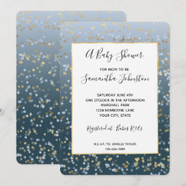 Invitación Las estrellas azules doradas brillan en Baby Showe