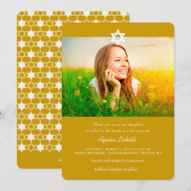 Invitación Las Estrellas Blancas Modernas De David Bat Mitzva (Anverso / Reverso)