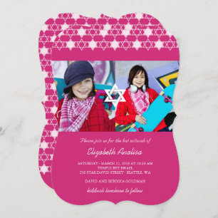 Invitación Las Estrellas De David Bat Mitzvah En Fuchsia Mode