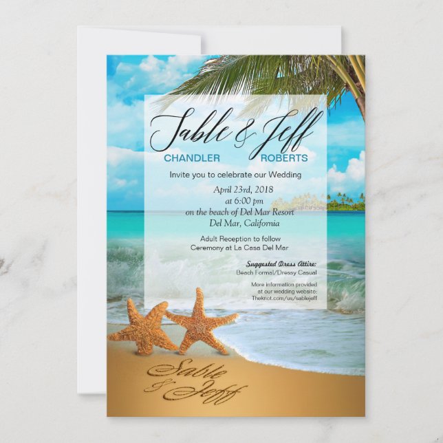 Invitación Las estrellas de mar juntan la falsa boda de la (Anverso)