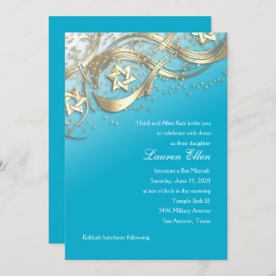 Invitación Las estrellas del oro Confetti Florecen Bat Mitzva